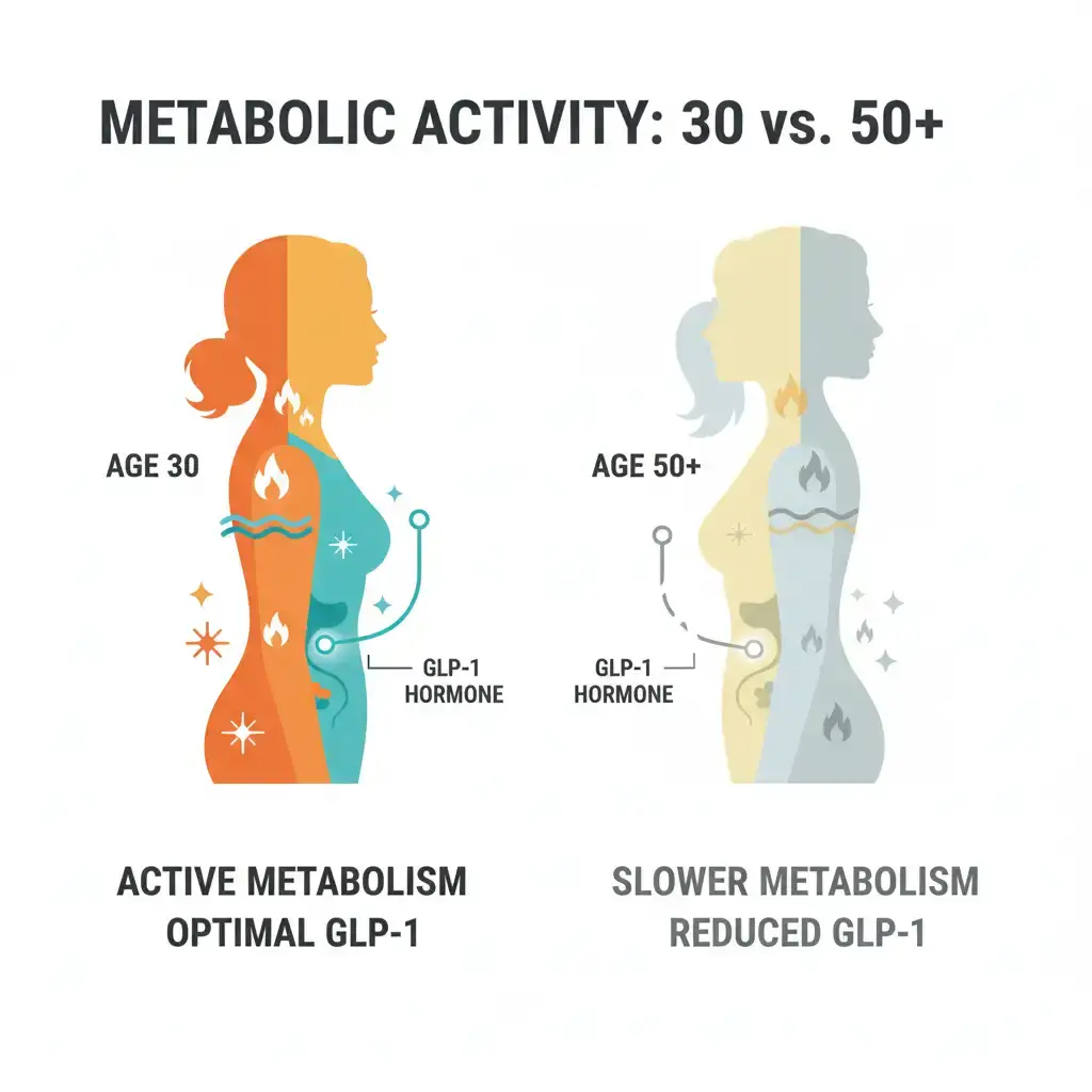 Vergleichsgrafik: Stoffwechselaktivität mit 30 versus über 50 Jahren